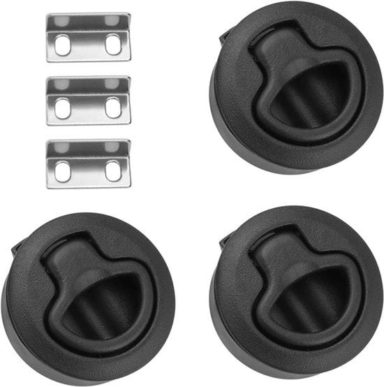 Flush Pull Klink - Diameter 61mm - 3 STKS - Gat Maat 50mm - RVs Campers Schepen - Boot Klink Lock - Zwart - Geschikt voor Dikte 2-21mm - Toepasselijk Materiaal