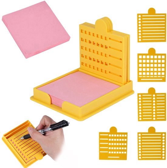 Sjabloon 5 Stuks voor Plaknotities - Herbruikbare To-Do-Lijst met Opbergdoos en Papier - Geel
