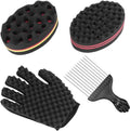 ® 4 stuks haarborstelspons met grote en kleine gaten met kammen en handschoenen voor dreads en krullen, voor kappers en thuis
