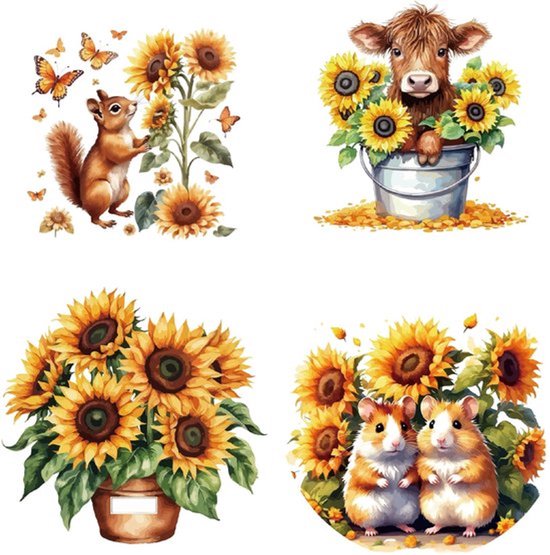 4 Stijlen 16,3 x 16,3 cm Zonnebloem Vensterstickers - Verwijderbaar Waterdicht PVC Decor