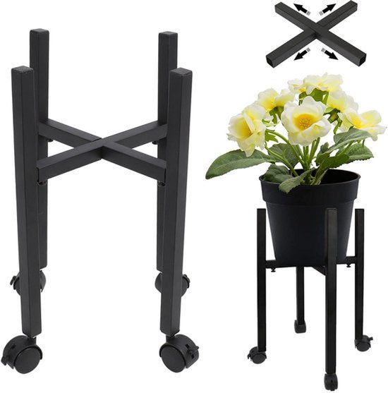 Verstelbare plantenbakstandaard, moderne plantenbakstandaard met wielen, plantenbak voor binnen en buiten, metalen plantenrek, organizer, plantenbakstandaard voor tuin en terras