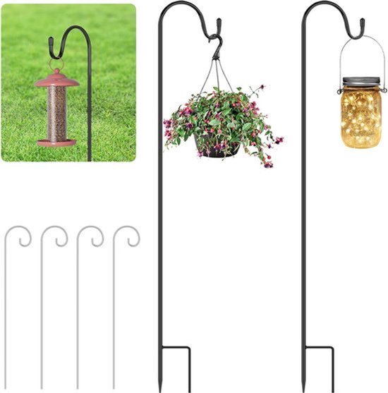 Set van 2 Shepherd Hooks - 75 cm - Dubbele Haak - Tuinprikker met Haken voor Vogelkooien en Lantaarns