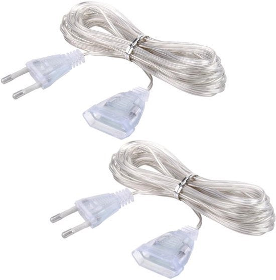 Transparante verlengkabels - Set van 2, 5 meter, dun en flexibel met 2 draden, ideaal voor apparaten met laag energieverbruik, PVC en puur koper