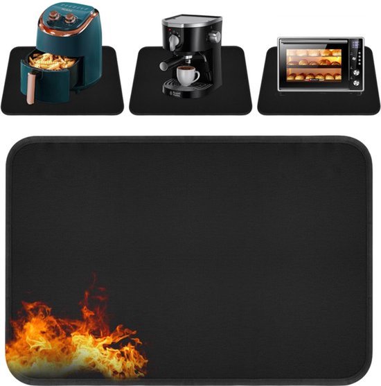 Hittebestendige Pad 60 x 80 cm Antislip Hittebeschermingsmat Vlamvertragende Basislaag voor Koffiezetapparaat, Hittebestendige Mat voor Airfryer, Magnetron, Keukenwerkblad (Zwart)