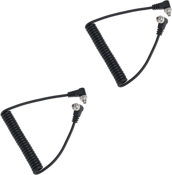 Flitskabel - Spiraalkabel - Camera en flitser - Aansluiten - Pc - 30-100 cm - Geschikt voor - Zwart - Flitskabel voor pc, 2 spiraalkabels tot 30-100 cm voor het aansluiten van camera en flitser.