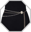 Boho gelaagde tailleketting gouden rhinestone buik lichaam kettingen parel feest rave lichaam sieraden strand tailleaccessoire voor vrouwen en meisjes, Crystal Moeder van Parel Rhinestone