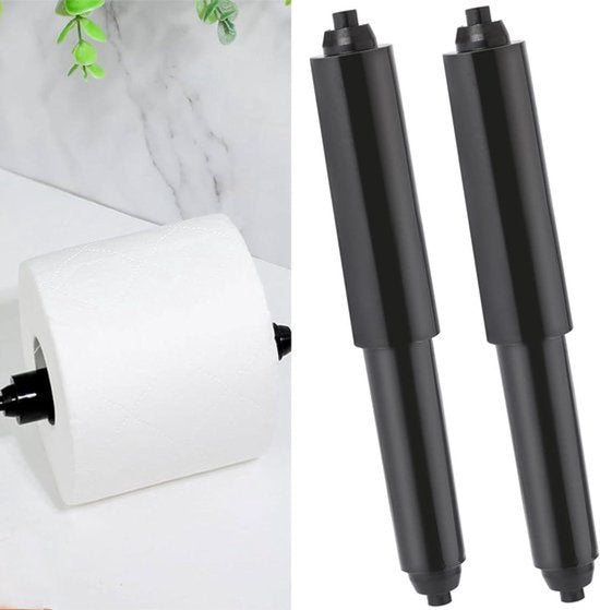 Toiletrolhouder set van 2 met veer geladen rollervervanging - Kunststof toiletpapierhouder voor badkamer - Zwarte toiletpapierhouder met veer
