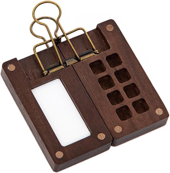 Mini Colour Palette with 8 Grids and 1 Clip, Painting Palette for Watercolour Painting, Wood, Travel Box for Watercolor Painting, Acrylic Paints, 6 cm x 6 cm