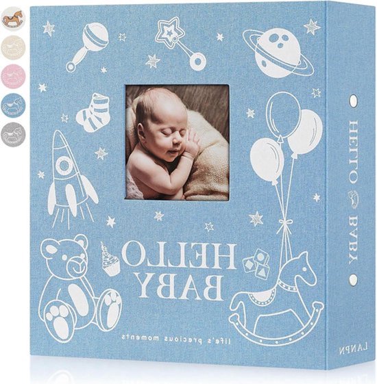 Fotoalbum - Baby - Groot formaat - Capaciteit - Blauw - Pasgeboren - 600 foto's - Geschikt voor horizontale en verticale foto's - Linnen omslag
