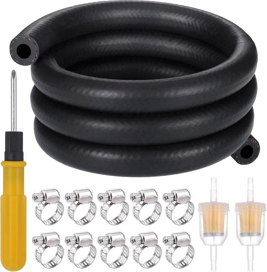 8mm Brandstofslang - olieslang dieselslang 1 meter - benzineslang met slangklemmen en benzinefilters .