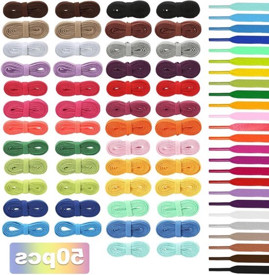 25 paar platte gekleurde schoenveters - duurzame vervanging - sneakers skateschoenen laarzen - 120 cm