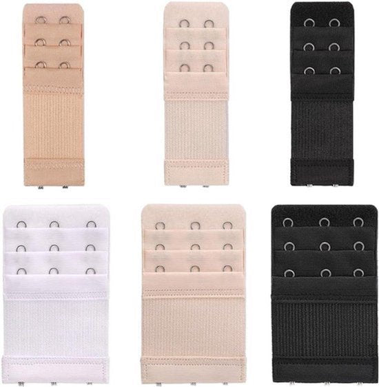 Set van 6 beha-verlengingen met haakextender - zacht en comfortabel - 3 rijen x 3 haken 3 rijen x 2 haken (3 kleuren)