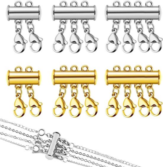 Magnetische Ketting Sluitingen - Set van 6 stuks - Dubbele en Drievoudige Separator voor Sieraden Ambachten