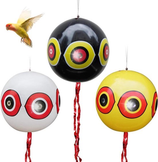 Set van 3 afweerballonnen in 3 kleuren met touw voor het effectief verdrijven van vogels en beschermen van uw tuin of erf