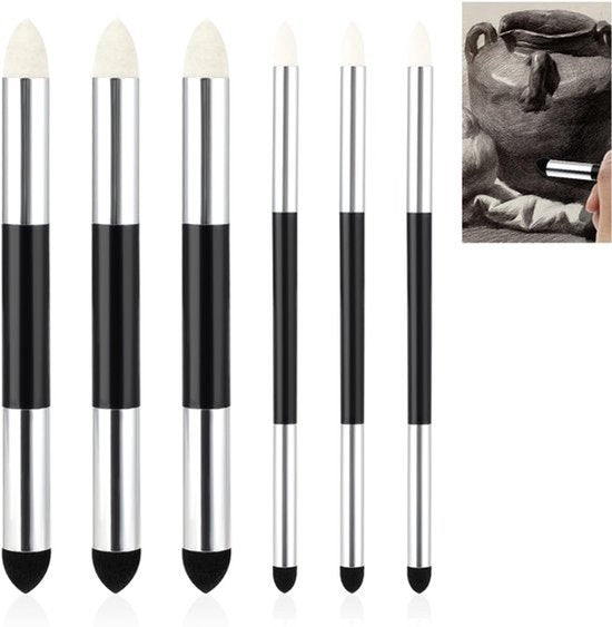 6Pcs Sketch Blending Sponge Pens Dubbelzijdige Wasbare Pastel Mengstompjes voor Tekenen Markeren, Schaduwen, Detaileren en Corrigeren van Tekeningen Gereedschap voor Kunstenaars Beginners of Professionals