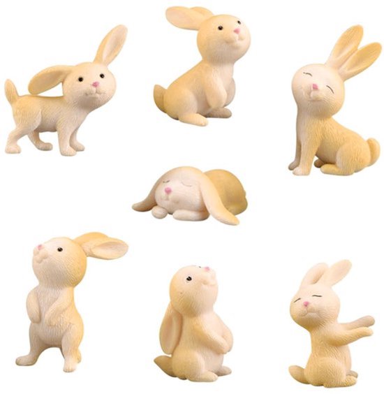 7 Stukken Mini Konijn Hars Mini Konijn Decoratie Miniatuur Konijn Figuren Ornamenten Miniatuur Konijn Decoratie Hars Konijn Figuren