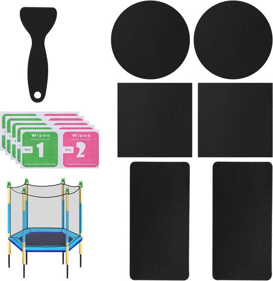 Trampoline Reparatiepleisters - Zelfklevende Patches - Trampoline Herstel - Set van 6 Stuks - 3 Vormen - Zwart
