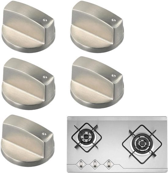 Ovenknoppen - 5 Stuks - 6 mm - Universele Knoppenset Voor Gaskookplaat - Knoppen Voor Kookplaat Gasfornuis En Oven - Voor Gasfornuis, Gas/Elektro Fornuis, Elektrische Oven, Inductie Fornuis, Gas Bbq, Kookplaat - Keukengereedschap - Zilver
