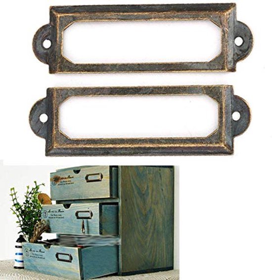20 stuks antieke labelhouders metalen visitekaartjesframes Kantoor Archiefkast lade naamkaart kast timmerman reparatie decoratie (groen brons)