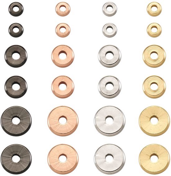 120 stuks messing platte ronde schijf spacer kralen 4/6/8mm 4 kleuren schijf munt plak losse kralen voor sieraden ketting armband maken, gat: 1.5~2mm