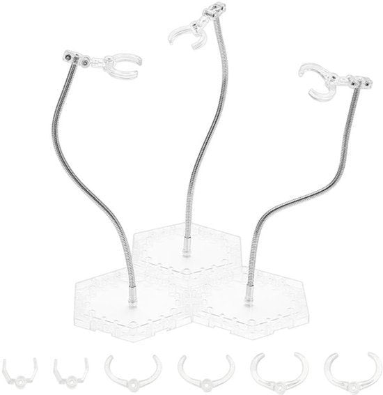 3 transparante actiefiguren, standfunctie, houder met 12 verstelbare tailleklemmen, compatibel met HG RG BB Toy Doll Stop-Motion