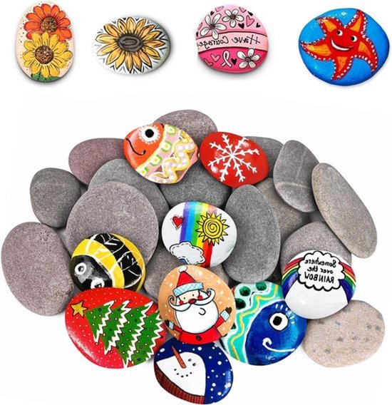 Stenen om te schilderen voor mandala's - Decoratieve strandkiezels - Grote platte rivierkiezels - Kleurrijk verven en decoreren - Set van 20 stuks