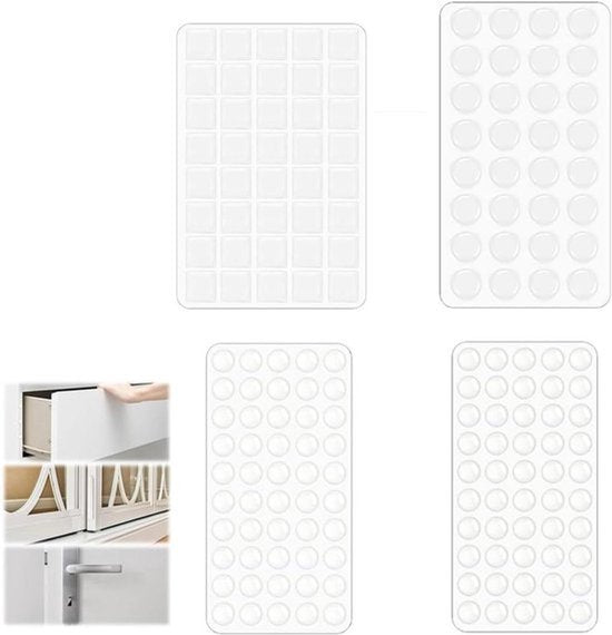 Transparante rubberen meubelbuffers - 172 stuks, zelfklevende voetjes voor deur, laden, kasten, notebooks - 4 maten incl. elastische buffers.