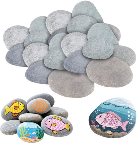40 stuks 5 tot 8 cm grijze platte kiezelstenen om te beschilderen, natuurlijke rivierstenen, decoratieve stenen voor tuin, strand en knutselen