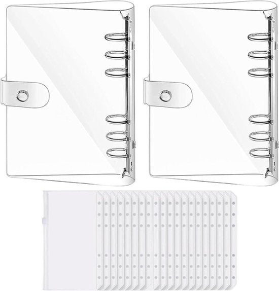 2 stuks A6 ringbanden met 20 doorzichtige binnenzakken - waterdicht en duurzaam - perfect voor school en kantoor - dagboek en boekorganisatie