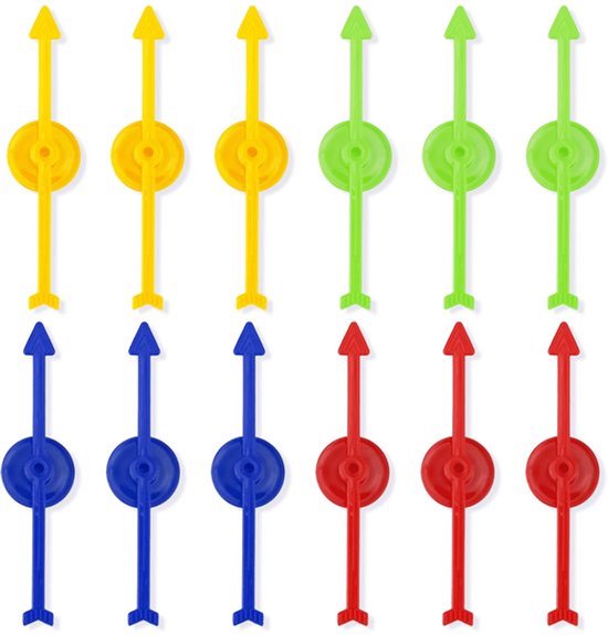 12 stuks pijlspel spinners, 10 cm, 4 kleuren, plastic spinners voor klaslokaal, bordspel spinners voor activiteiten, doe-het-zelfprojecten