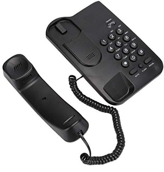 Vaste telefoon, handsfree desktop wandtelefoon zonder batterij, voor hotel thuis kantoor (zwart)