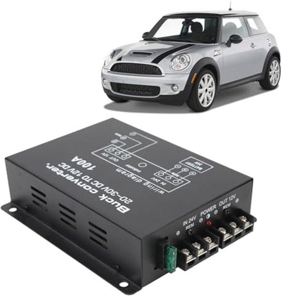 Auto Power Inverter, Black Car Power Converter 100A Hoge Sterkte Overtemperatuur Bescherming DC 24V Naar 12V Converter voor Auto-koelkasten
