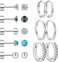Hypoallergene oorbellensets - 8 paar chirurgisch staal en sterling zilver/goud - platte achterkant - Huggie Hoop en stekeroorbellen voor meerdere piercings - Meerkleurig L