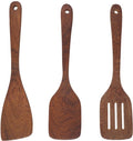 Houten Spatel Kookgerei Set, 3 Stukken, Anti-aanbak Coating, Houten Spatel met Lange Handgreep, Massief Hout Hardhout, Keukenhulp, Houten Spatel voor Keuken, Restaurant (Bruin)