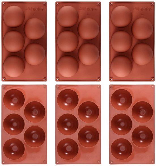 6 stuks 8 cm 5 Cavity Semi Sphere Siliconen Mallen, Halve Bol Siliconen Bakvormen, Koepel Cake Mallen voor het Maken van Chocolade, Jelly, Koepel Mousse Cake, Pudding, Brown