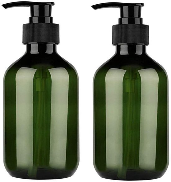 4 stuks plastic flessen 500 ml navulbaar met pomp voor badkamer of keuken (groen)
