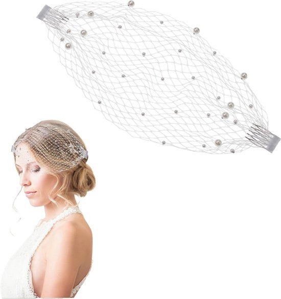 Flapper fascinator netsluier | Jaren 20 stijl, witte vogelkooi, gezichtssluier | Bruidsbruiloften, theeparty | Vrouwen | Accessoires | Vintage glamour - 90 characters.