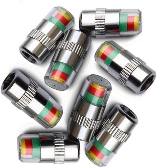 - Auto Bandenspanning Bewaking Ventiel Doppen - Sensor Indicator - 3 Kleuren - Band Druk Monitor - Geschikt voor Auto - 4 Stuks Eye Alert Caps.