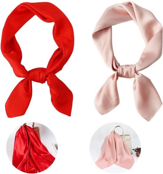 Set van 2 rode zijden halsdoeken voor heren en dames - Vierkante satijnen sjaals voor alle seizoenen - Lichtgewicht en elegant met zonbescherming - Bandana's