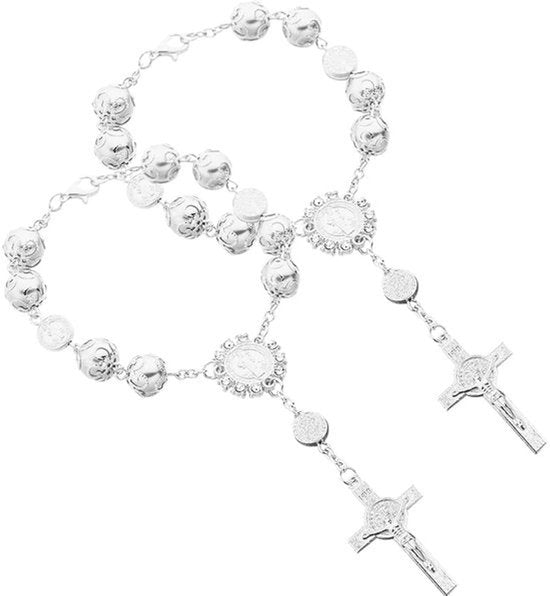 Rozenkrans-armband, achteruitkijkspiegelhanger voor dames en heren, autorozenkrans met kruisbevestiging, voor achteruitkijkspiegel, binnenspiegel, zonneklep (wit)