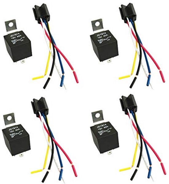 4 Pin Auto Relay 12V 40A SPST Schakelrelais met Socket en 5 Draden voor Auto's, Vrachtwagens, Bestelwagens, Motorboten
