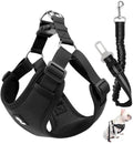 Hondentuig met Veiligheidsgordel voor Auto, Zacht Ademend Mesh, Hond Veiligheidsgordel voor Auto, Verstelbare Elastische Band, Autogordel Honden, 53-74 cm, voor Autostoel Bevestiging (Zwart, S