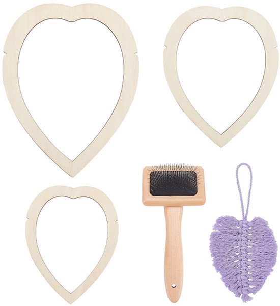 Macramé accessoiresset, 4 stuks, macramé bladpatroon van hout, snijvormen en macramé kam voor het maken van macramé veren en penselen