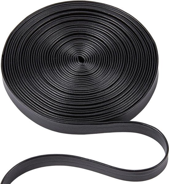 - Lederen Strips - Zwarte - 10mm Breed - Platte Lederen Koord - Naaien Ambachten - Geschikt voor Diy - Imitatie Kunstleer - Sieraden Maken 5 m Foldover Lederen Trimmen Tape Lychee Grained - Geforceerd ontwerp