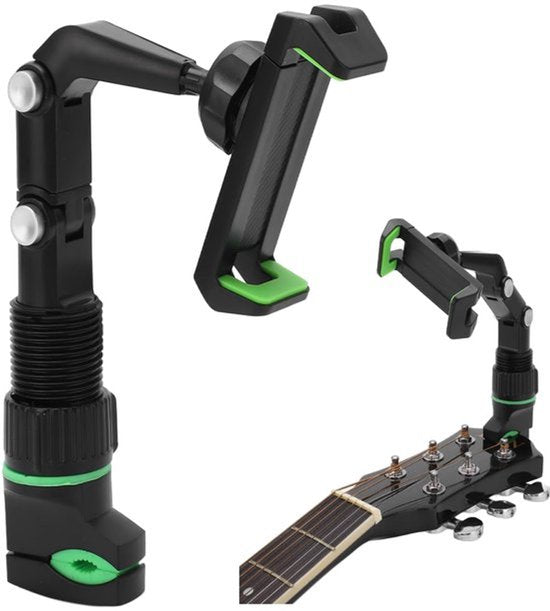 Telefoonhouder voor Gitaar, Meerhoekige Verstelbare Klem met Plectrums en Doek, Geschikt voor Instrumenten, Muziekstandaards, Bureaus, Muziekpartituren Lezen, Songteksten, Gitaar Benodigdheden