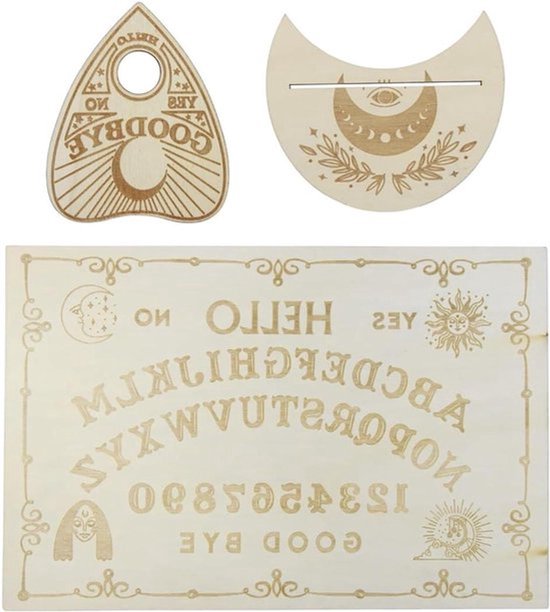 Houten Ouija Spirit Board - Tarotkaartenstandaardset - Houten gesneden informationbord - Planchette van populierenhout - Spiritueel gebruik - Geschikt voor Tarotkaarten - Natuurlijke houtkleur.