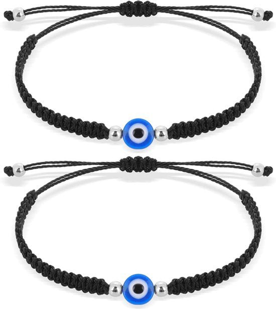 Boze oog armbanden set van 2 stuks - Handgemaakt - Zwarte beschermingsarmbanden - Geluksarmbanden - Vriendschap - 27cm - Hars
