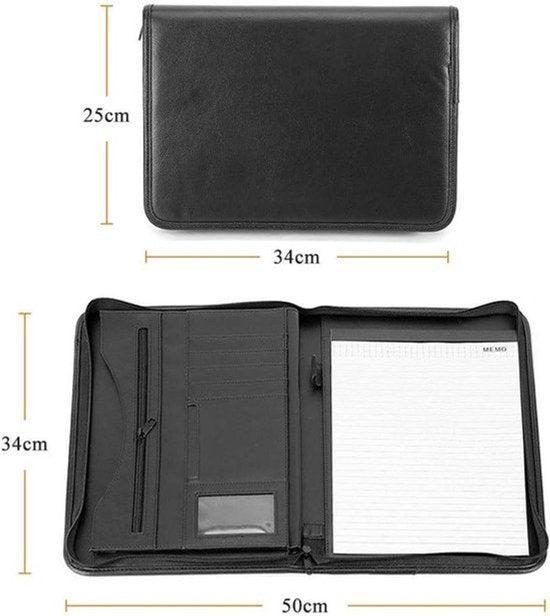 Conferentiemap A4 PU Leer Schreibmappe A4 Schrijfblok Perfecte Documenten Tas Ordner Zwart