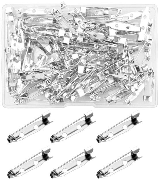 100 stuks 25mm brochenaalden, veiligheidsspelden, zilveren metalen reversspelden, brochenaald voor doe-het-zelf-knutselwerkjes, kledingveiligheidsspelden, rugclips, brochespelden voor sieradenknutselwerkjes