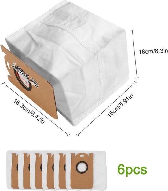 Vervangende stofzakken voor imou L11 en Pro stofzuigers, set van 6 stuks, duurzame stofzuigerzakken voor optimale stofopvang en eenvoudig vervangen